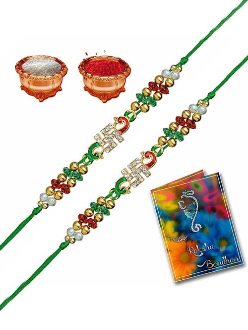 purvani pack of 2 rakhi set with roli chawal & card - 20059409 - Very Small Image - 1
