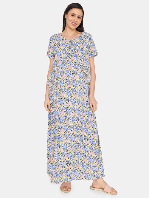 round neck printed maternity nighty - 20059675 - Very Small Image - 1