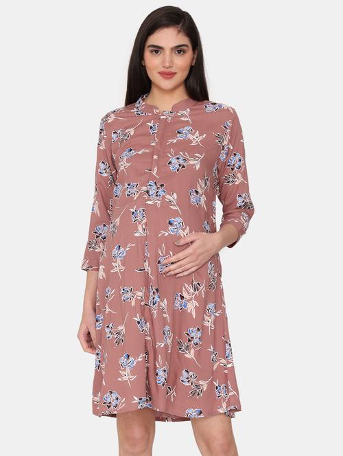 mandarin neck printed maternity dress - 20059677 - Very Small Image - 1