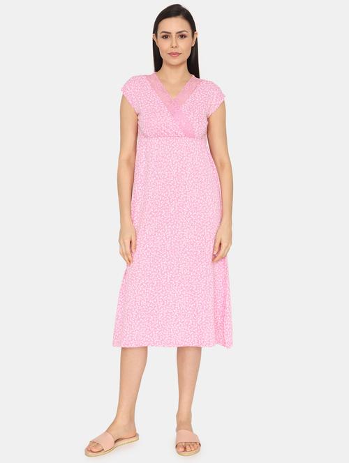 v-neck printed nighty - 20059701 - Very Small Image - 1