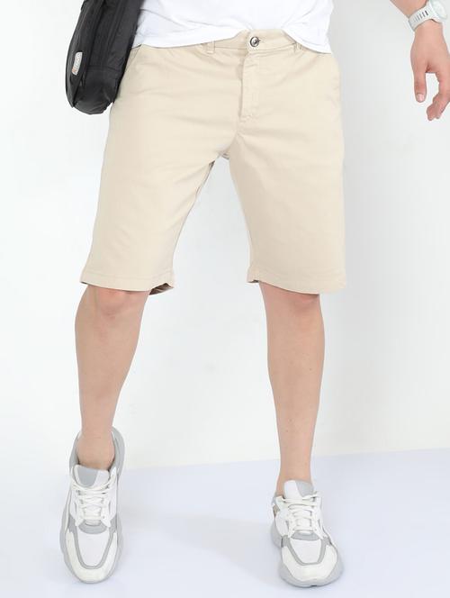 beige solid slim fit regular short - 20059767 - Very Small Image - 1