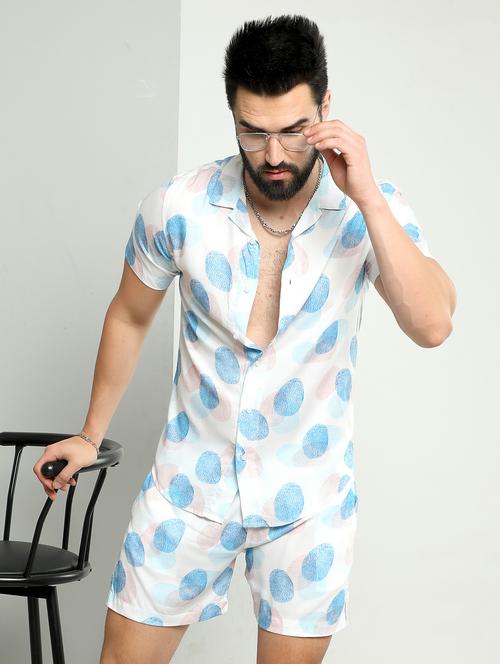 mens printed rayon shorts & shirt set - 20059867 - Very Small Image - 1