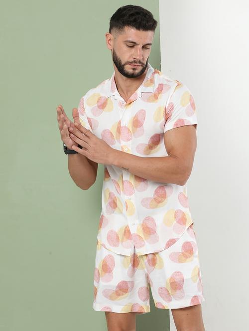 mens printed rayon shorts & shirt set - 20059868 - Very Small Image - 1