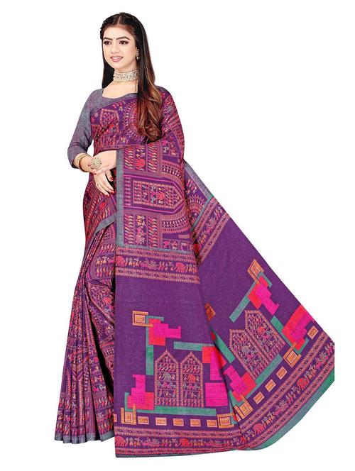 purple warli printed saree with blouse - 20060056 - Very Small Image - 1
