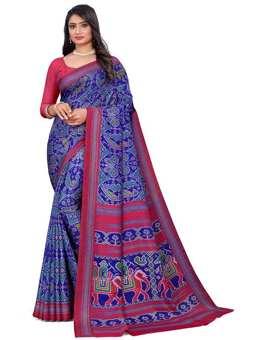 blue printed saree with blouse - 20060072 - Very Small Image - 1