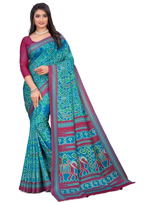 blue printed saree with blouse - 20060075 - Very Small Image - 1