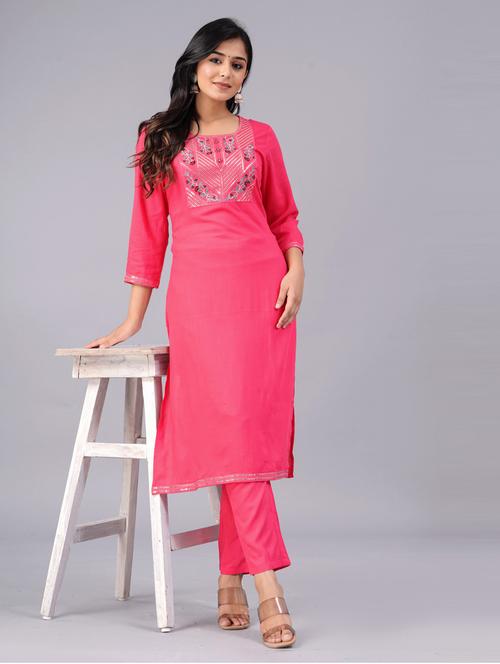 round neck solid kurta pant set - 20060153 - Very Small Image - 1