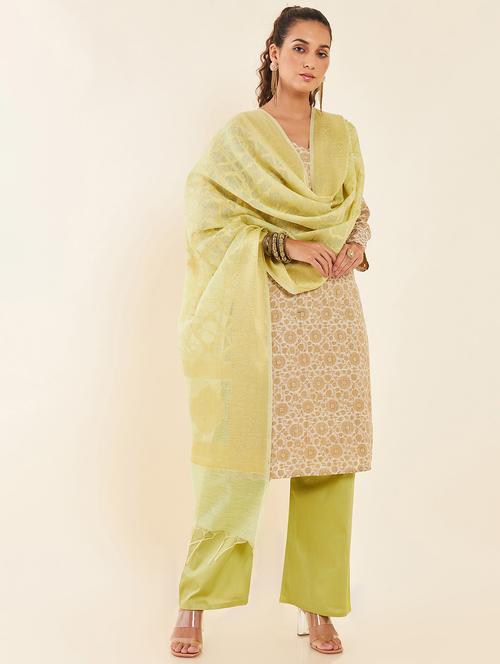 self design unstitched straight pant suit set - 20060421 - Very Small Image - 1