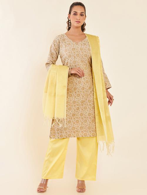 self design unstitched straight pant suit set - 20060423 - Very Small Image - 1