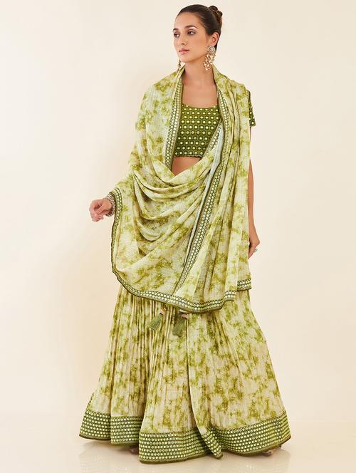 green self design unstitched lehenga - 20060435 - Very Small Image - 1