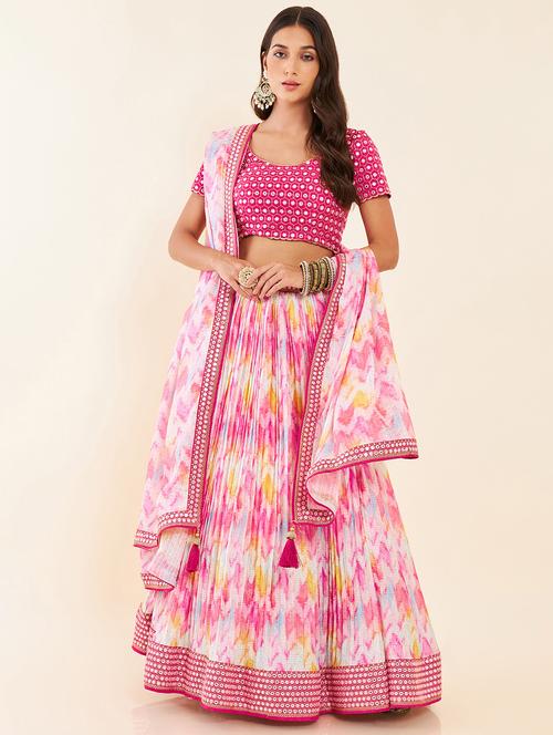pink self design unstitched lehenga - 20060439 - Very Small Image - 1