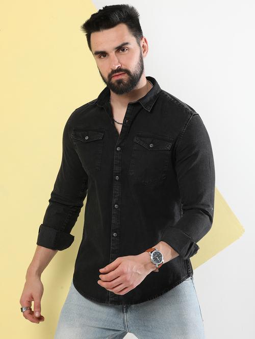 black cotton casual shirt - 20060452 - Very Small Image - 1