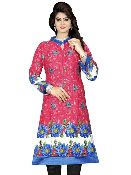 mandarin neck printed a-line kurti - 20060570 - Very Small Image - 1