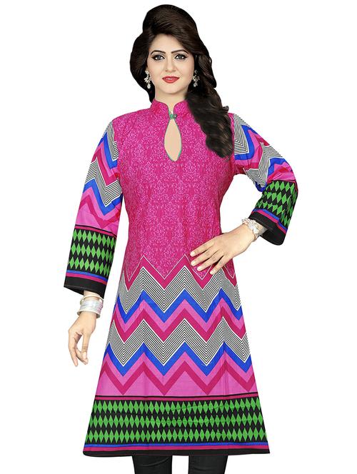 key hole neck printed a-line kurti - 20060571 - Very Small Image - 1