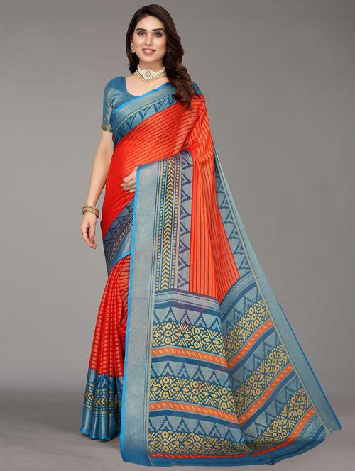 orange stripes saree with blouse - 20060633 - Very Small Image - 1