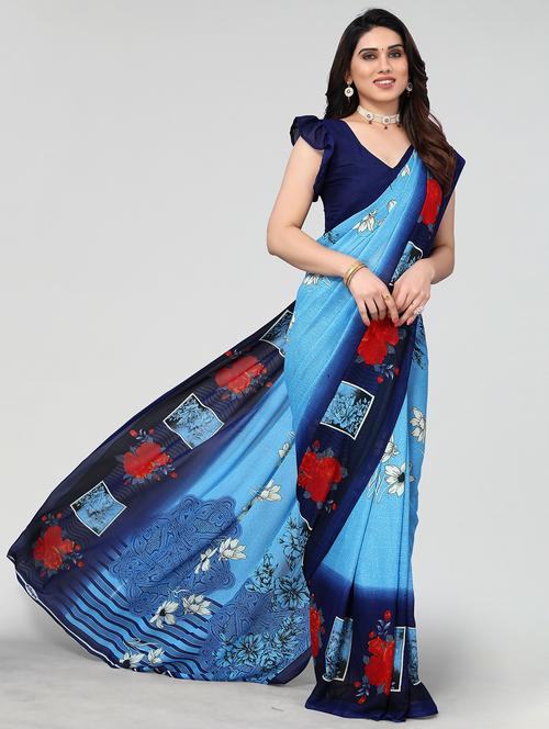 light blue printed saree with blouse - 20060637 - Very Small Image - 1