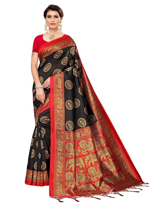 black art silk banarasi saree with blouse - 20060642 - Very Small Image - 1