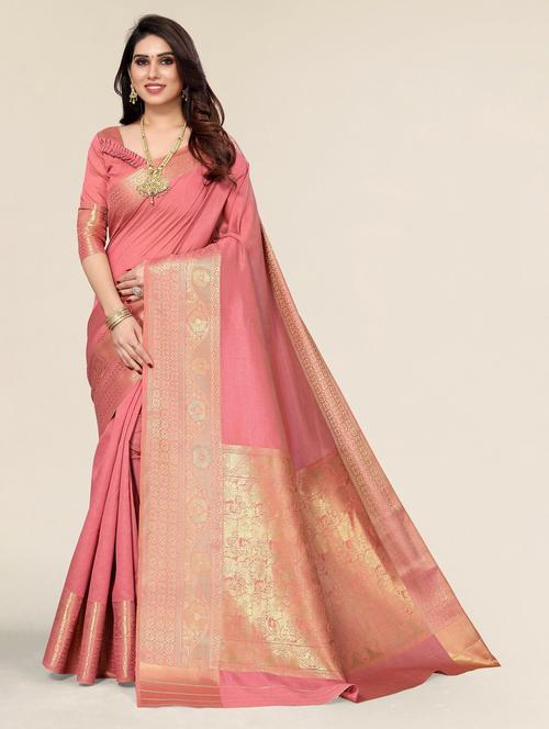 pink silk blend banarasi saree - 20060644 - Very Small Image - 1