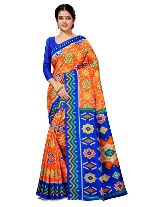 orange printed woven saree - 20060661 - Very Small Image - 1
