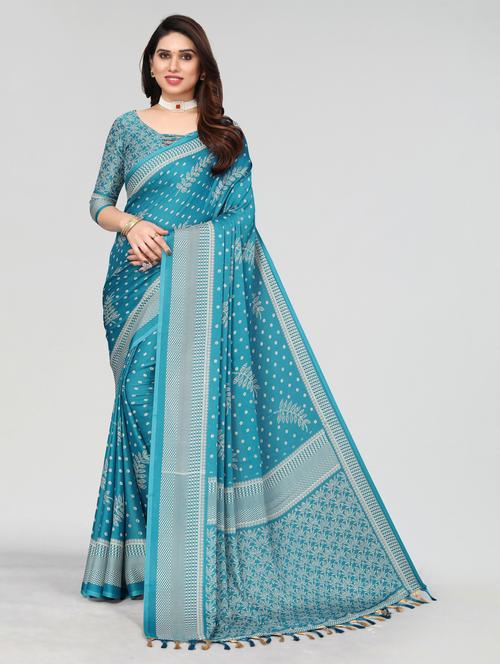 light blue chiffon saree with blouse - 20060665 - Very Small Image - 1