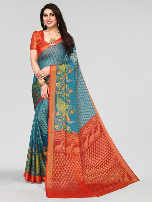 light blue chiffon saree with blouse - 20060670 - Very Small Image - 1