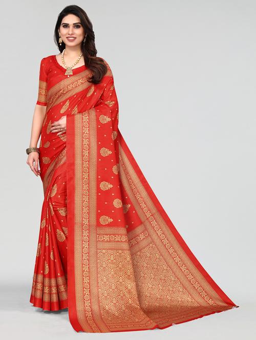 red woven saree with blouse - 20060675 - Very Small Image - 1
