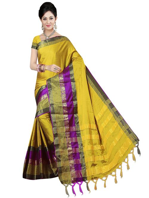 yellow cotton blend saree with blouse - 20060686 - Very Small Image - 1