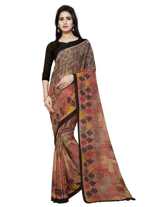 brown georgette saree with blouse - 20060690 - Very Small Image - 1