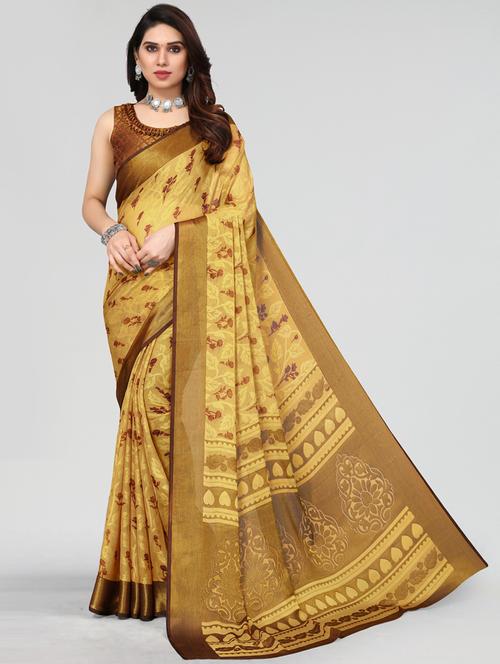 yellow woven saree - 20060700 - Very Small Image - 1