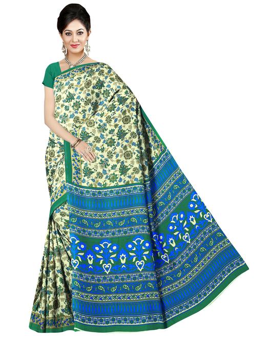 white printed woven saree with blouse - 20060719 - Very Small Image - 1