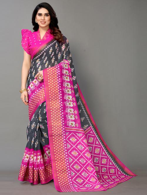 multi colored cotton blend saree with blouse - 20060735 - Very Small Image - 1