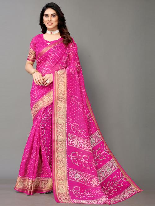 pink cotton blend saree - 20060742 - Very Small Image - 1