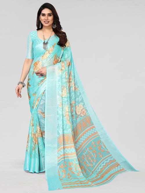 light blue woven saree with blouse - 20060752 - Very Small Image - 1