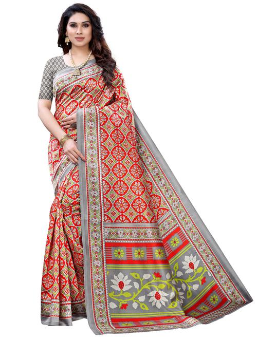 red printed saree with blouse - 20060759 - Very Small Image - 1