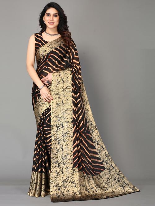 black leheriya printed saree with blouse - 20060760 - Very Small Image - 1
