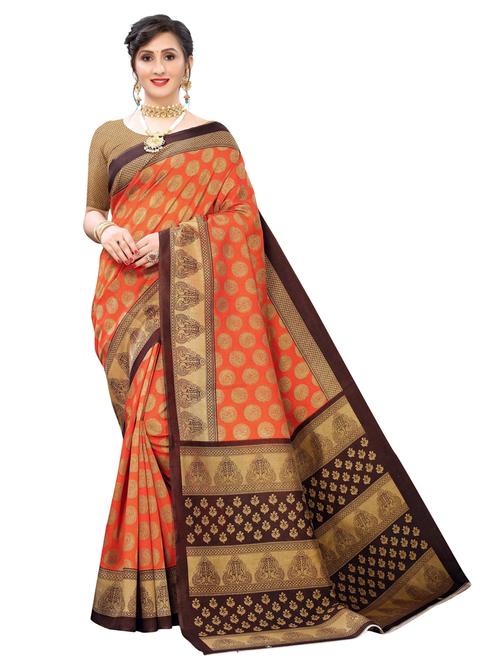 orange printed saree with blouse - 20060766 - Very Small Image - 1
