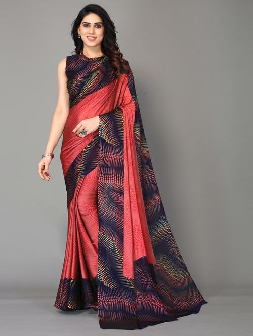 red printed saree with blouse - 20060777 - Very Small Image - 1