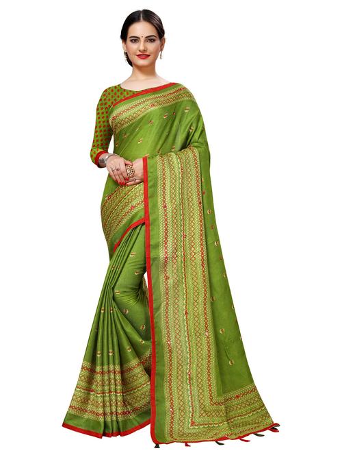green woven saree with blouse - 20060800 - Very Small Image - 1