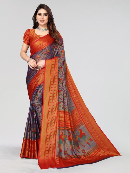 multi colored printed saree with blouse - 20060805 - Very Small Image - 1