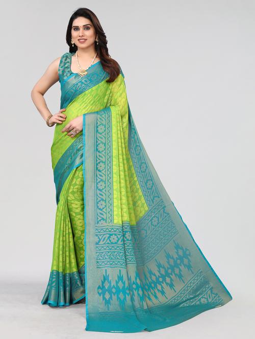 green printed saree with blouse - 20060824 - Very Small Image - 1