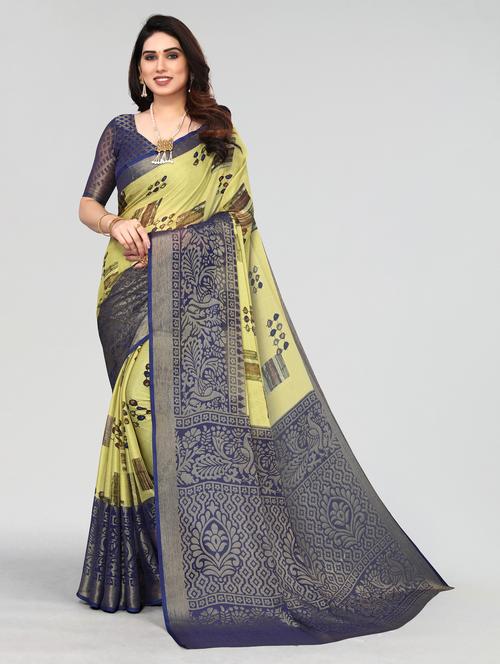 green printed saree with blouse - 20060826 - Very Small Image - 1