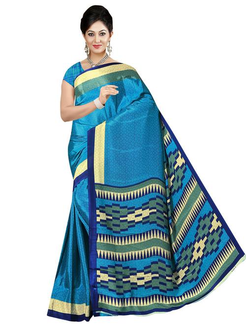 blue printed saree with blouse - 20060836 - Very Small Image - 1