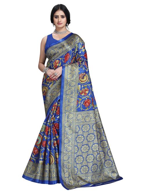 blue floral printed saree with blouse - 20060841 - Very Small Image - 1