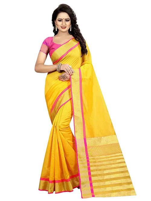 yellow maheshwari saree with blouse - 20060865 - Very Small Image - 1