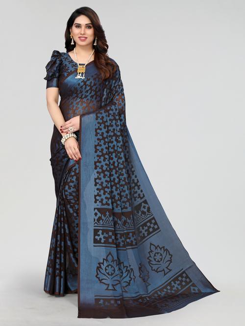 black printed saree with blouse - 20060866 - Very Small Image - 1