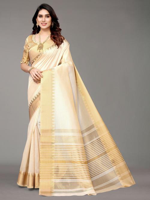 white banarasi saree with blouse - 20060877 - Very Small Image - 1