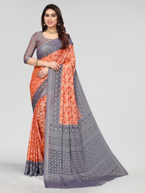 orange kanjivaram saree with blouse - 20060881 - Very Small Image - 1
