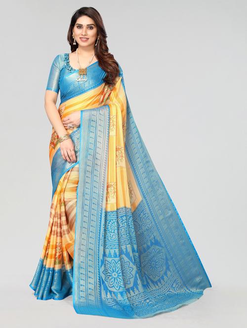 light blue woven saree with blouse - 20060889 - Very Small Image - 1