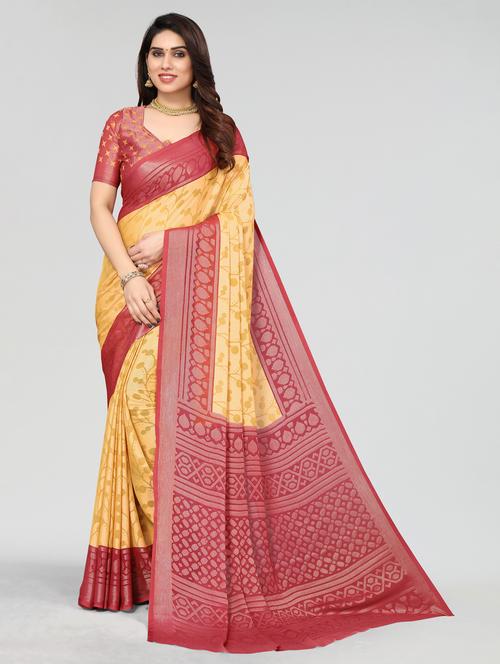 yellow kanjivaram saree with blouse - 20060894 - Very Small Image - 1