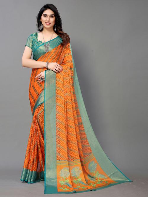 orange woven saree with blouse - 20060895 - Very Small Image - 1